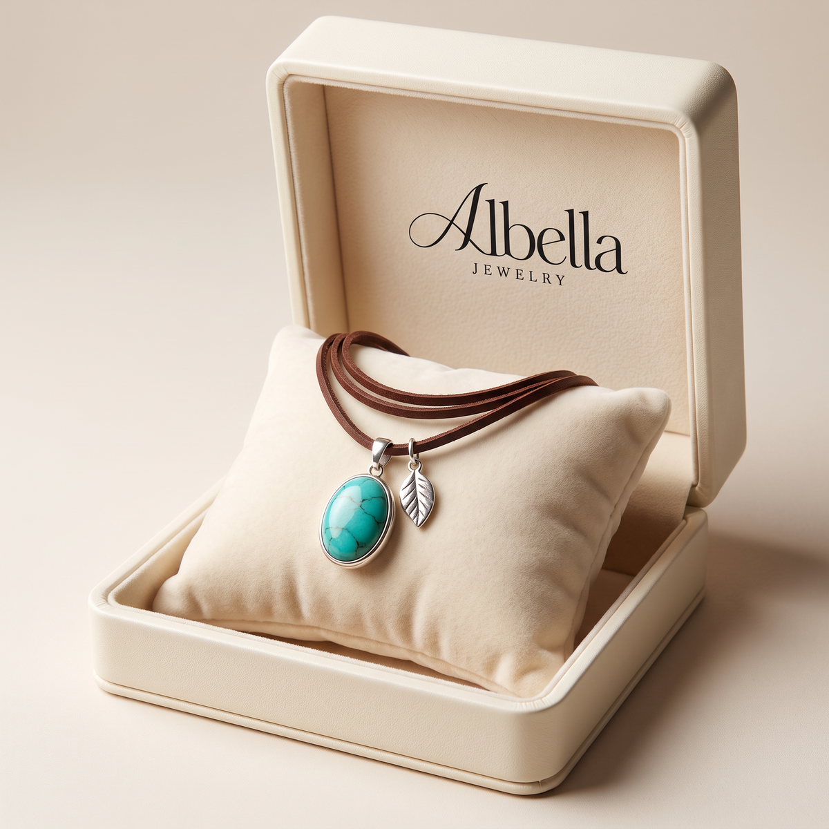 Vintage Bohemian Turquoise Pendant Necklace in Albella Jewelry gift box