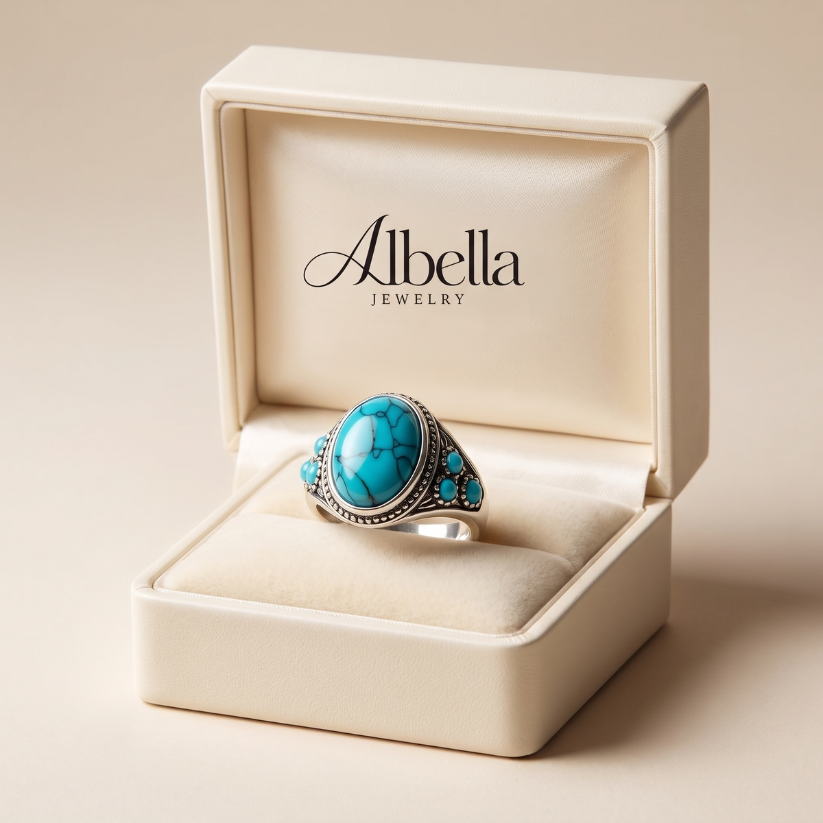 Nomad Blue Stone White Gold Ring in Albella Jewelry gift box