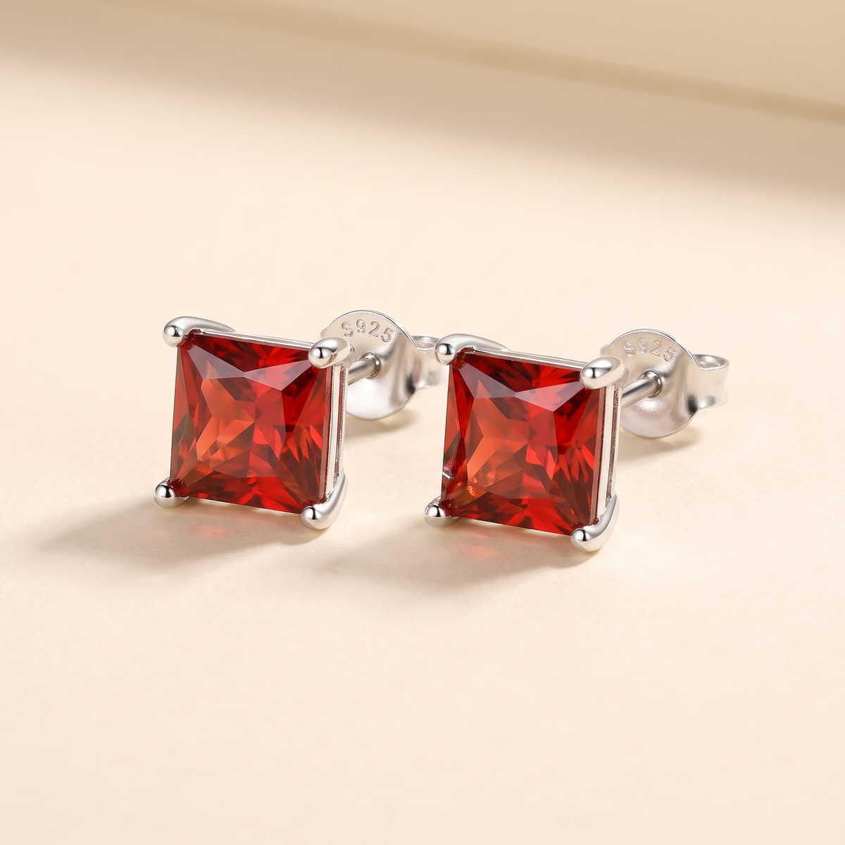 Minimalist Princess Cut Ruby Stud Earrings – Albella Jewelry