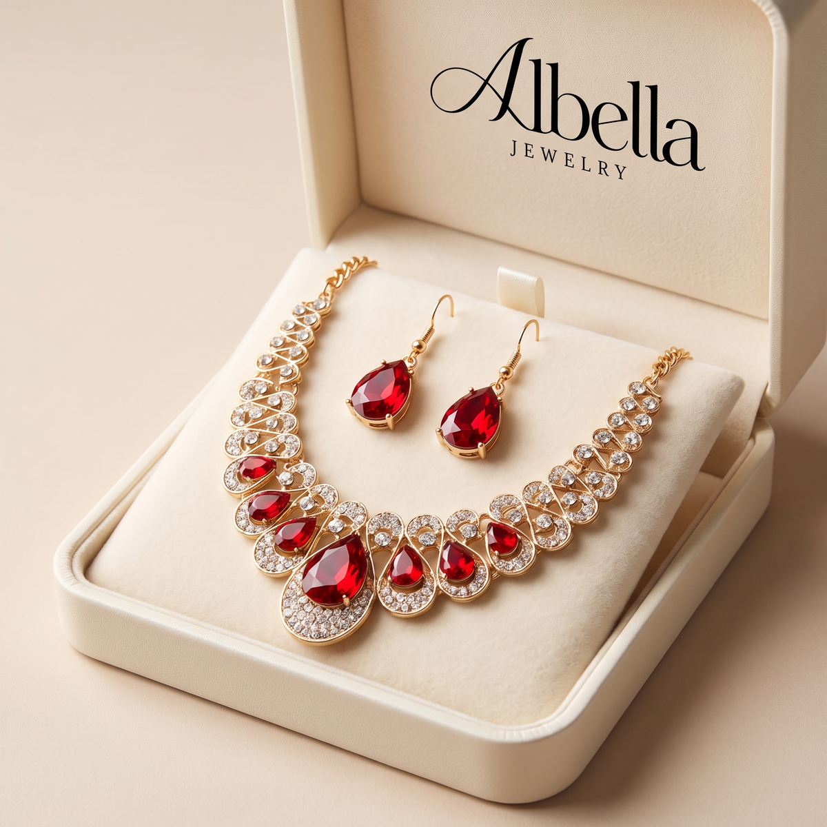 Maevina Crimselle Jewelry Set in Albella Jewelry gift box