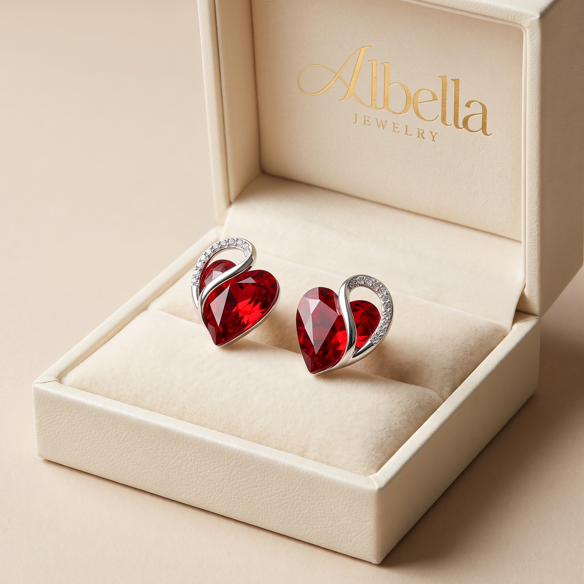 Infinity Heart Ruby Earrings in Albella Jewelry gift box