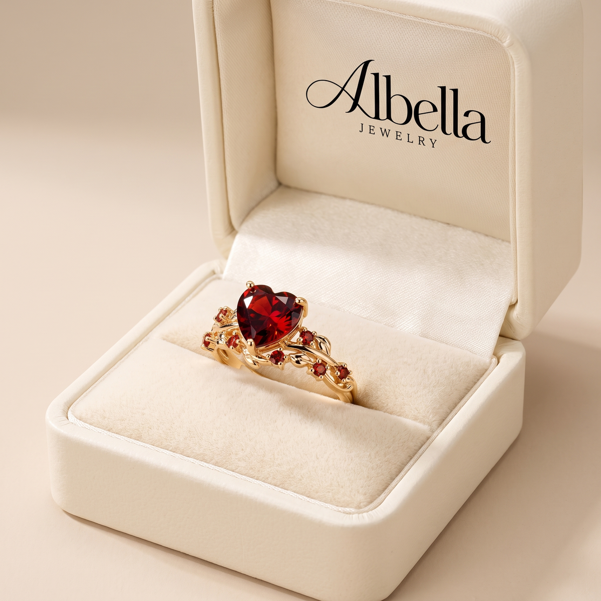 Redvine Heart Accent Ring Set in Albella Jewelry gift box