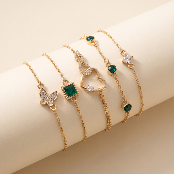 Hallow Heart Green Crystal Stone Bracelet Set – Albella Jewelry