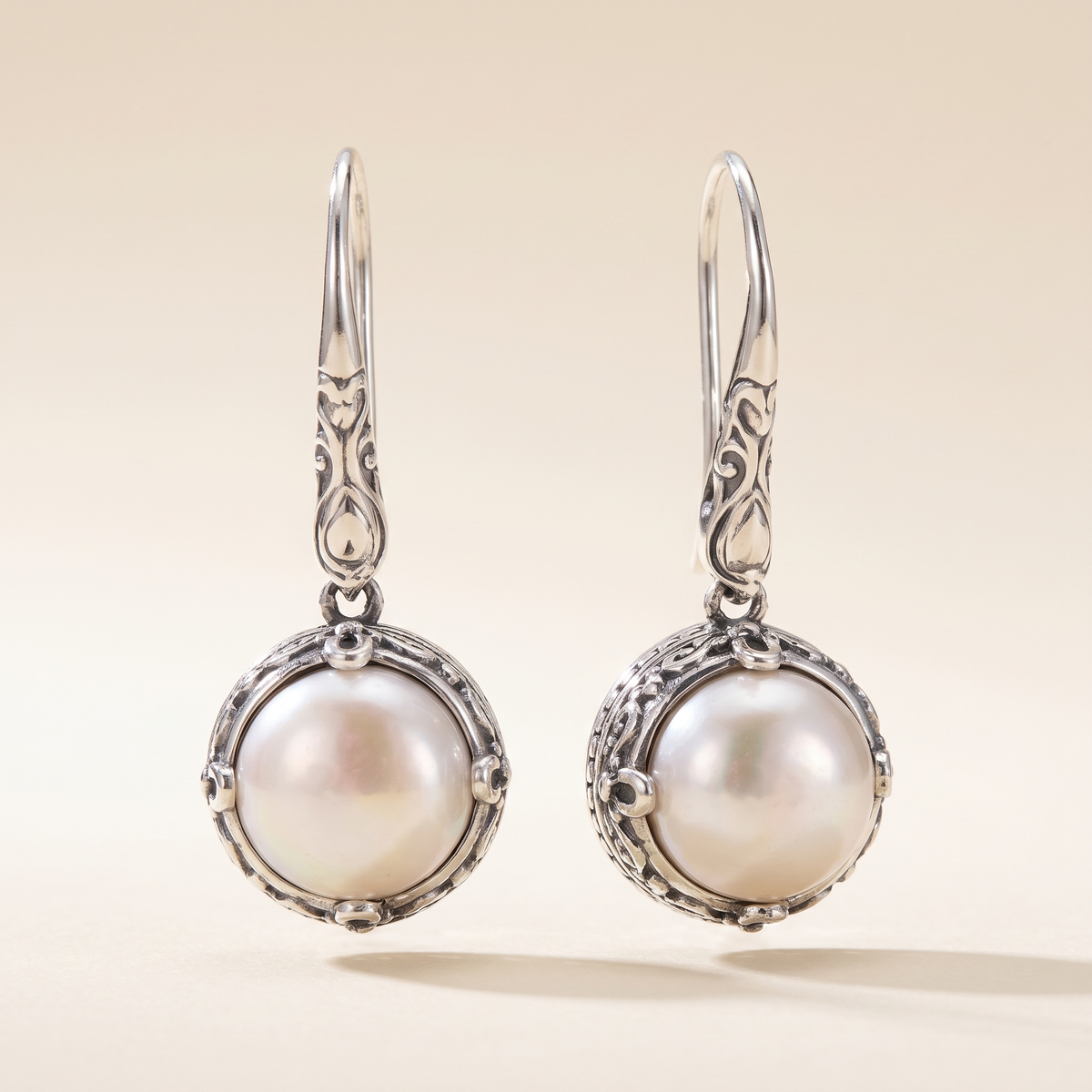 Vintage Inlaid Silver Pearl Earrings – Albella Jewelry