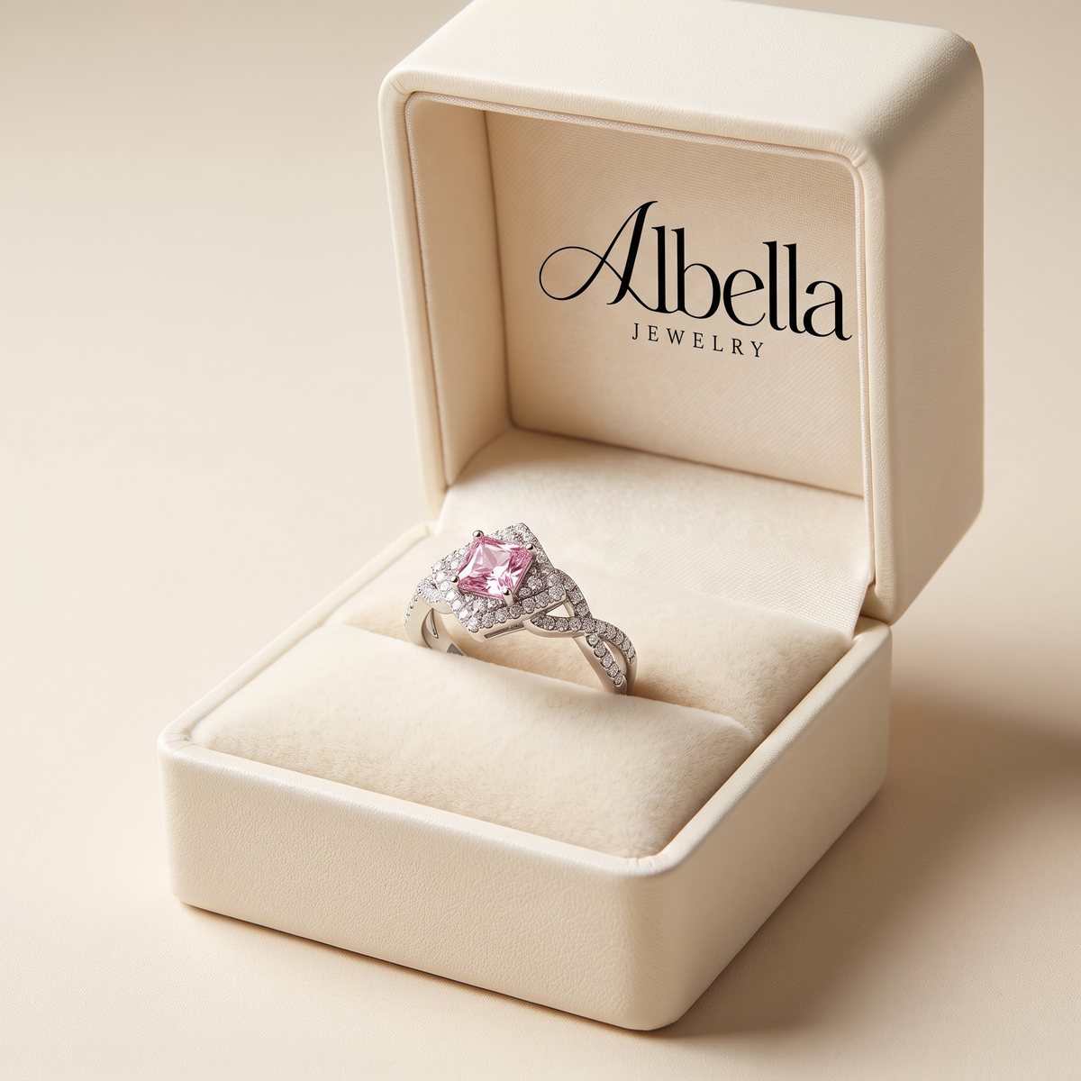 Couture Pave Square Ring in Albella Jewelry gift box