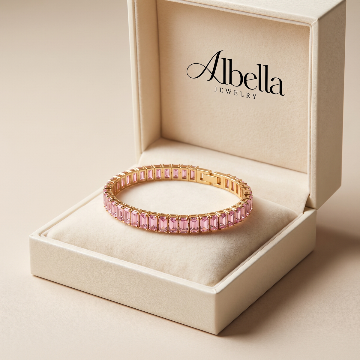 Pink Sapphire Vertéa Tennis Bracelet in Albella Jewelry gift box