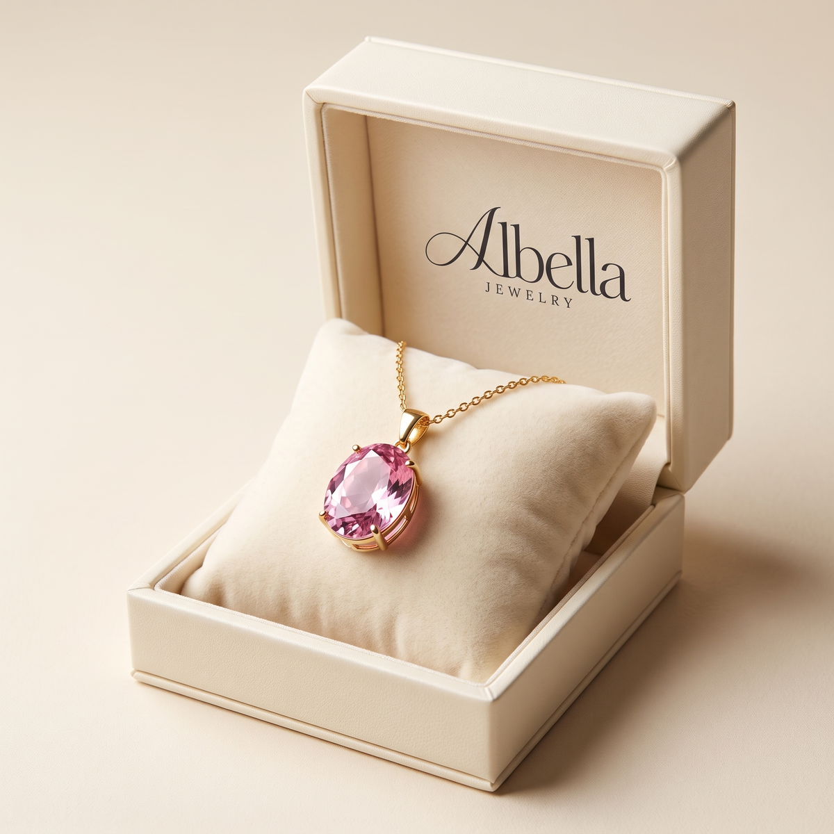 Pink Sapphire Imperial Oval Necklace in Albella Jewelry gift box