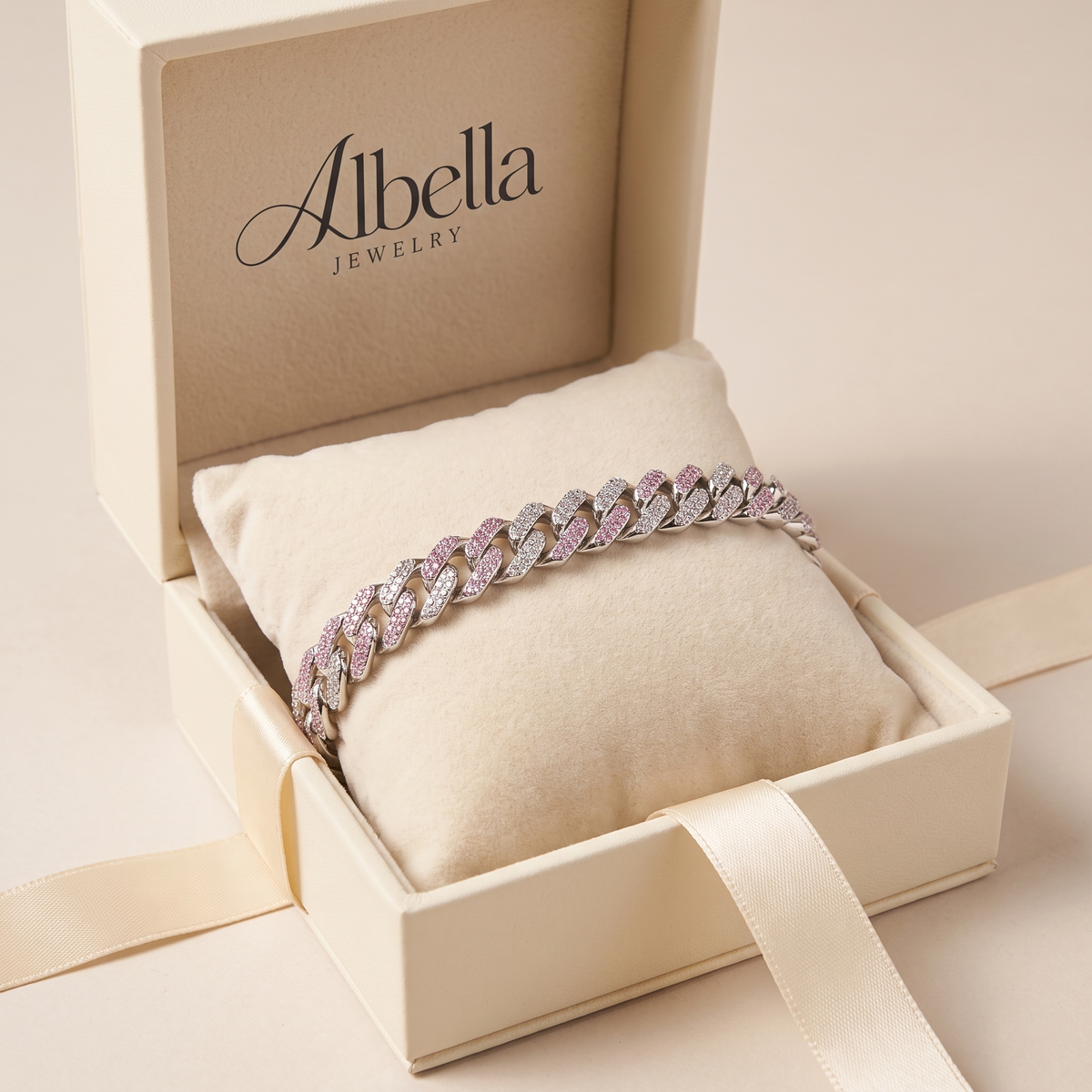 Pink Shimmer Cuban Bracelet in Albella Jewelry gift box