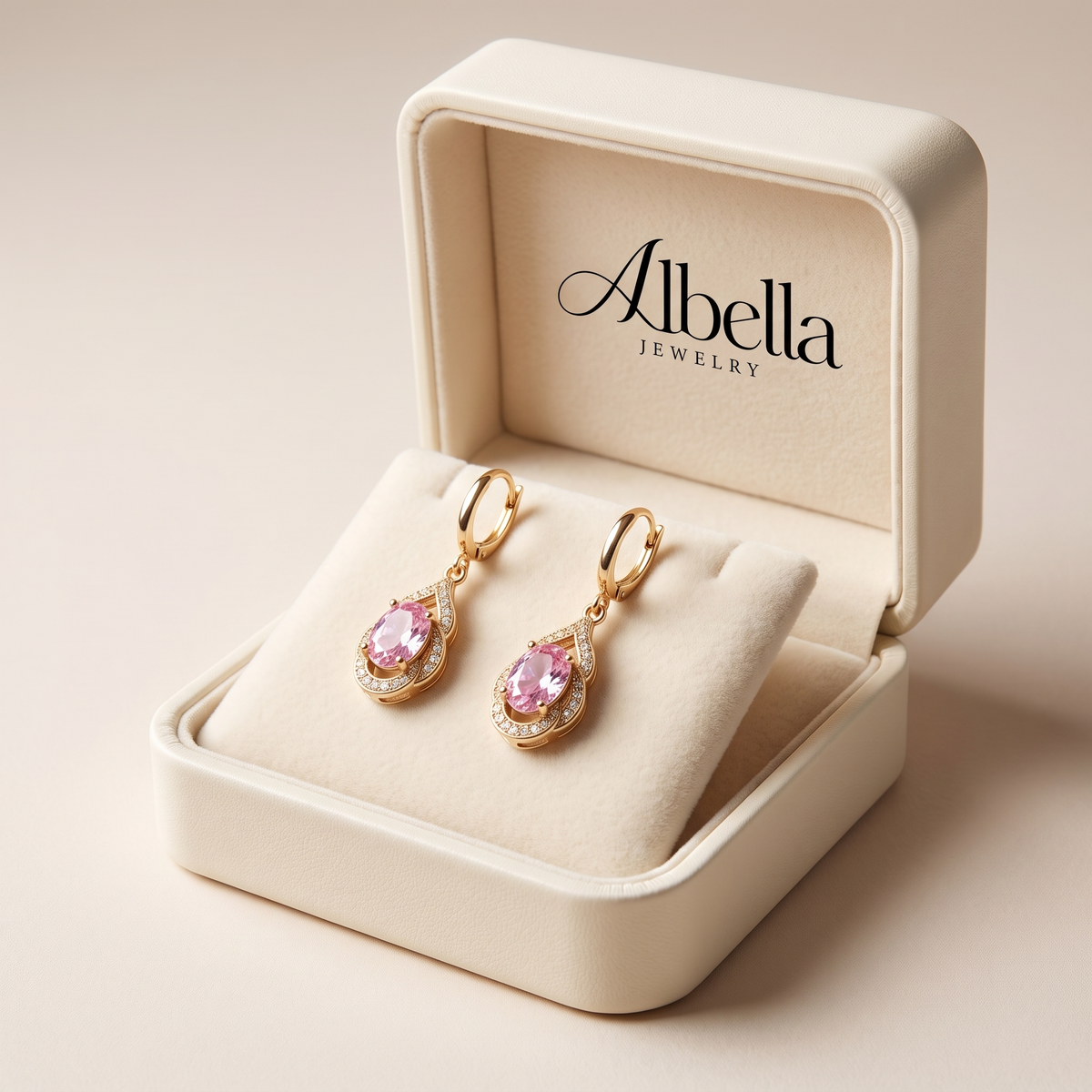 Moonlit Blush Teardrop Earrings in Albella Jewelry gift box