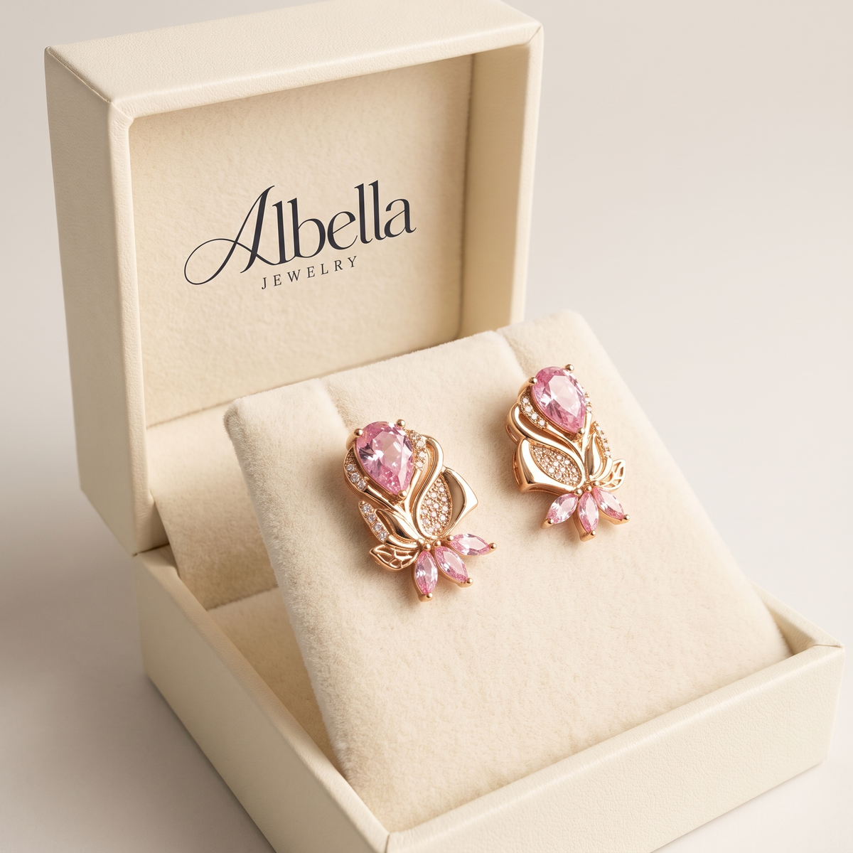 Amorette Rosepetal Earrings in Albella Jewelry gift box