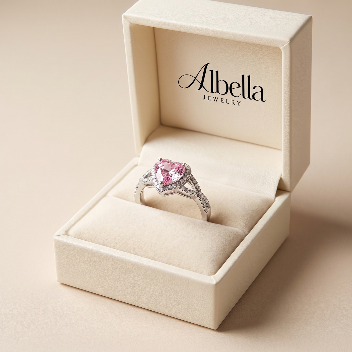 Amour Twist Halo Ring in Albella Jewelry gift box