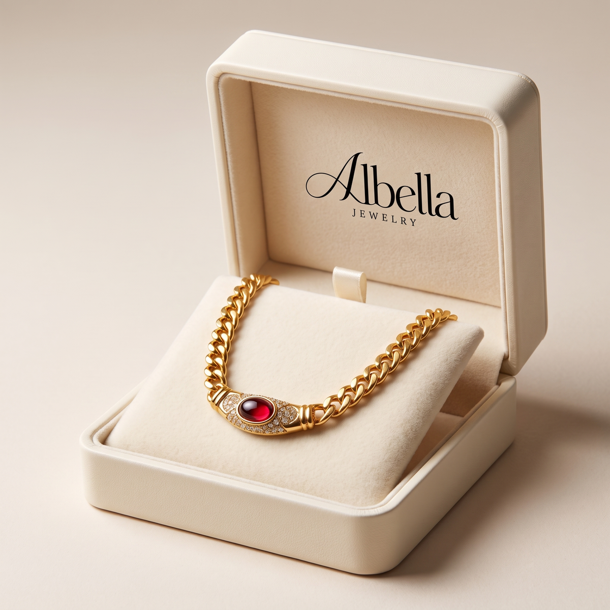 Vintage Gemstone Curb Necklace in Albella Jewelry gift box