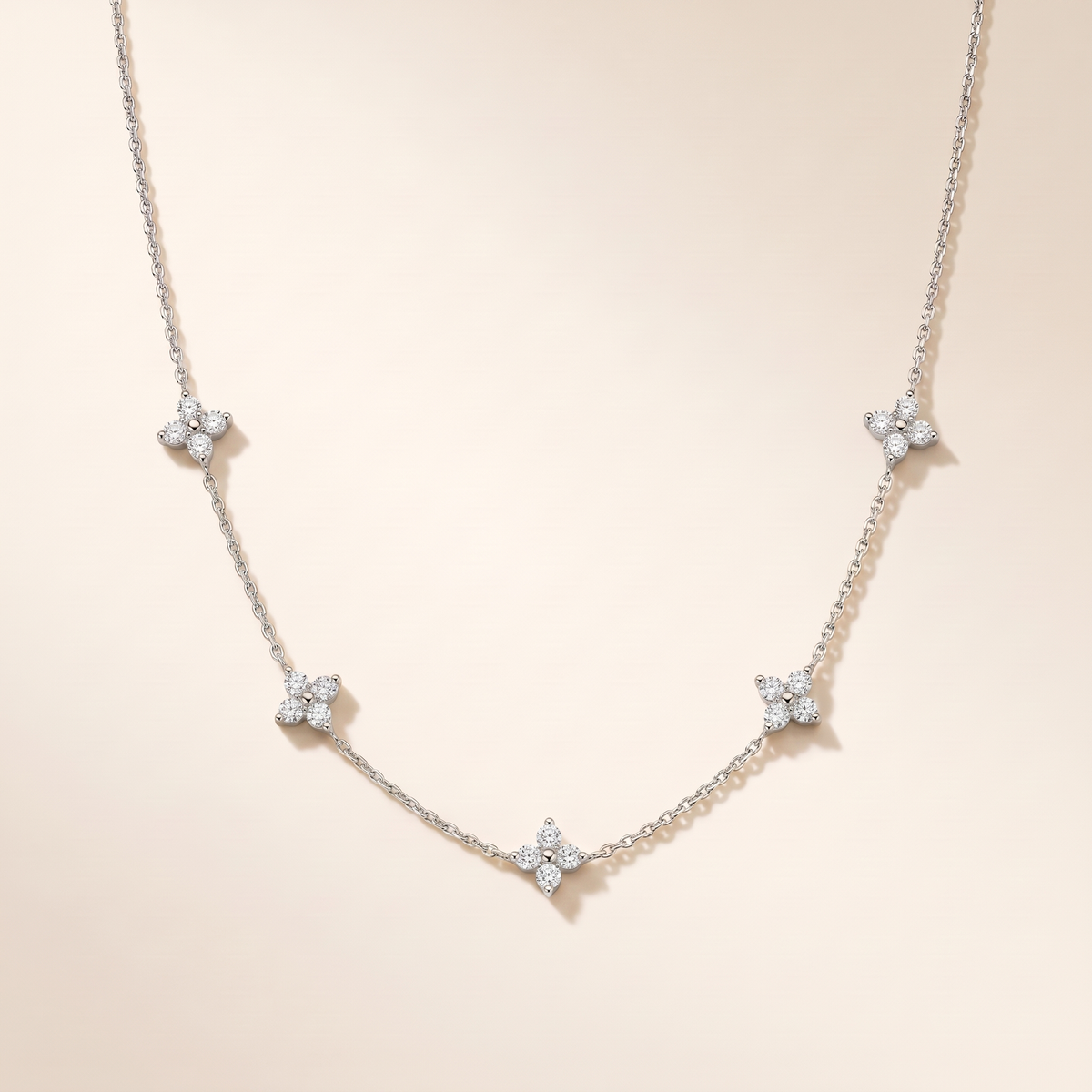 Zircon-Embellished Flower Necklace – white gold