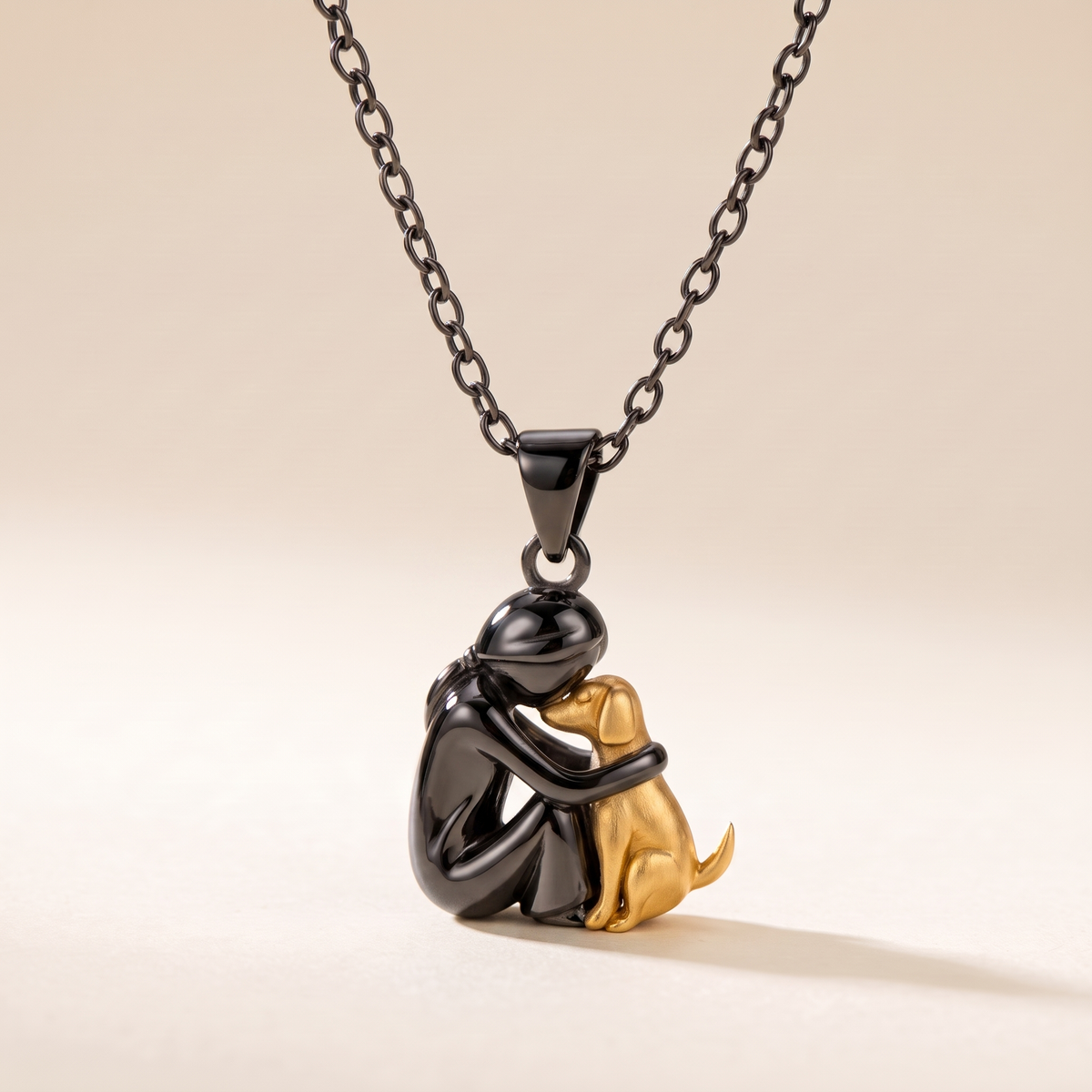 Forever In Your Heart Dog Hug Pendant Necklace – black
