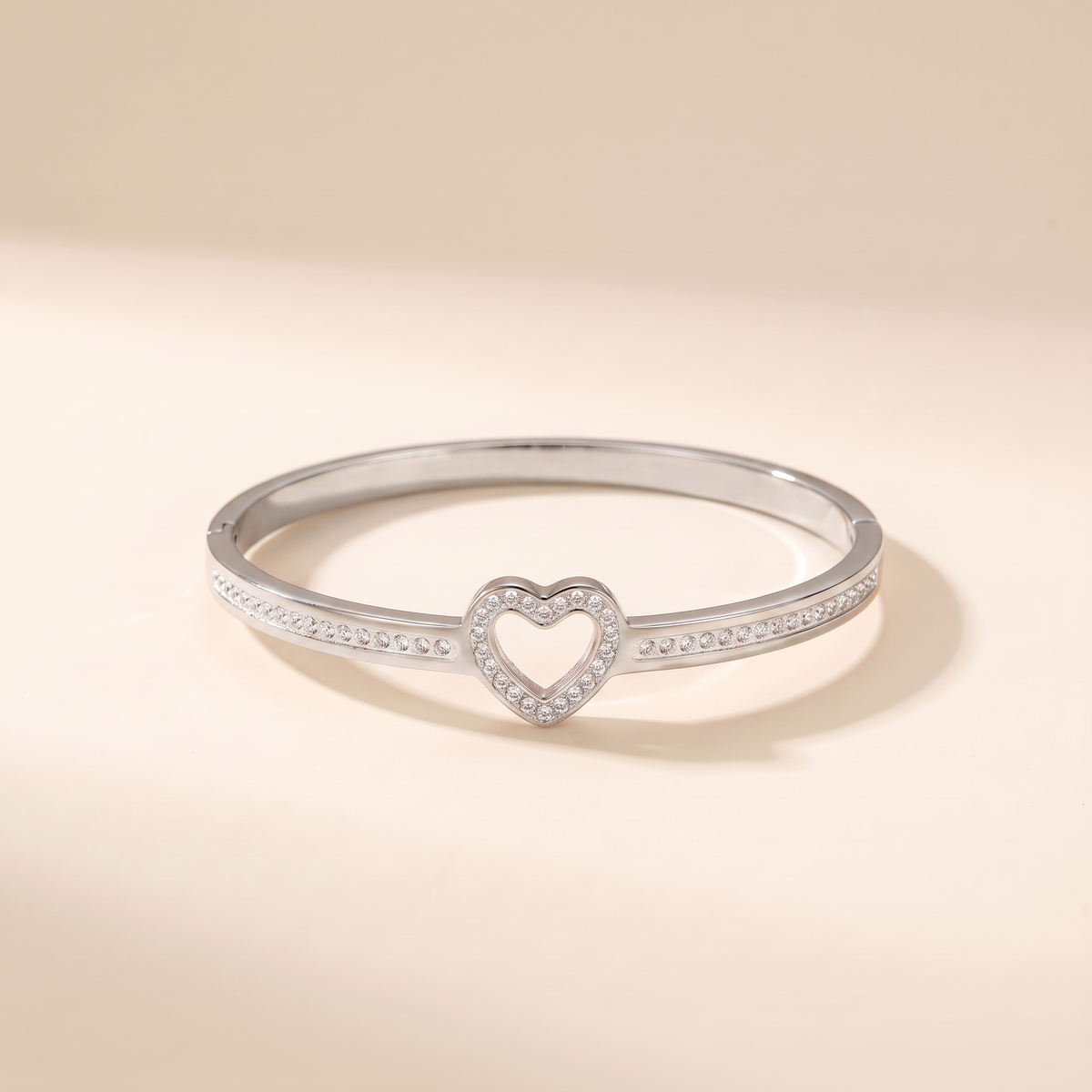 Chic Bangle Bracelets with Heart Charms – silver