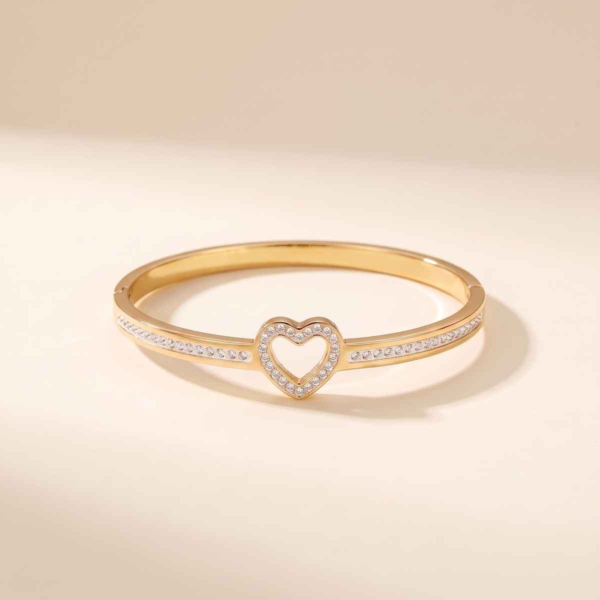 Chic Bangle Bracelets with Heart Charms – gold