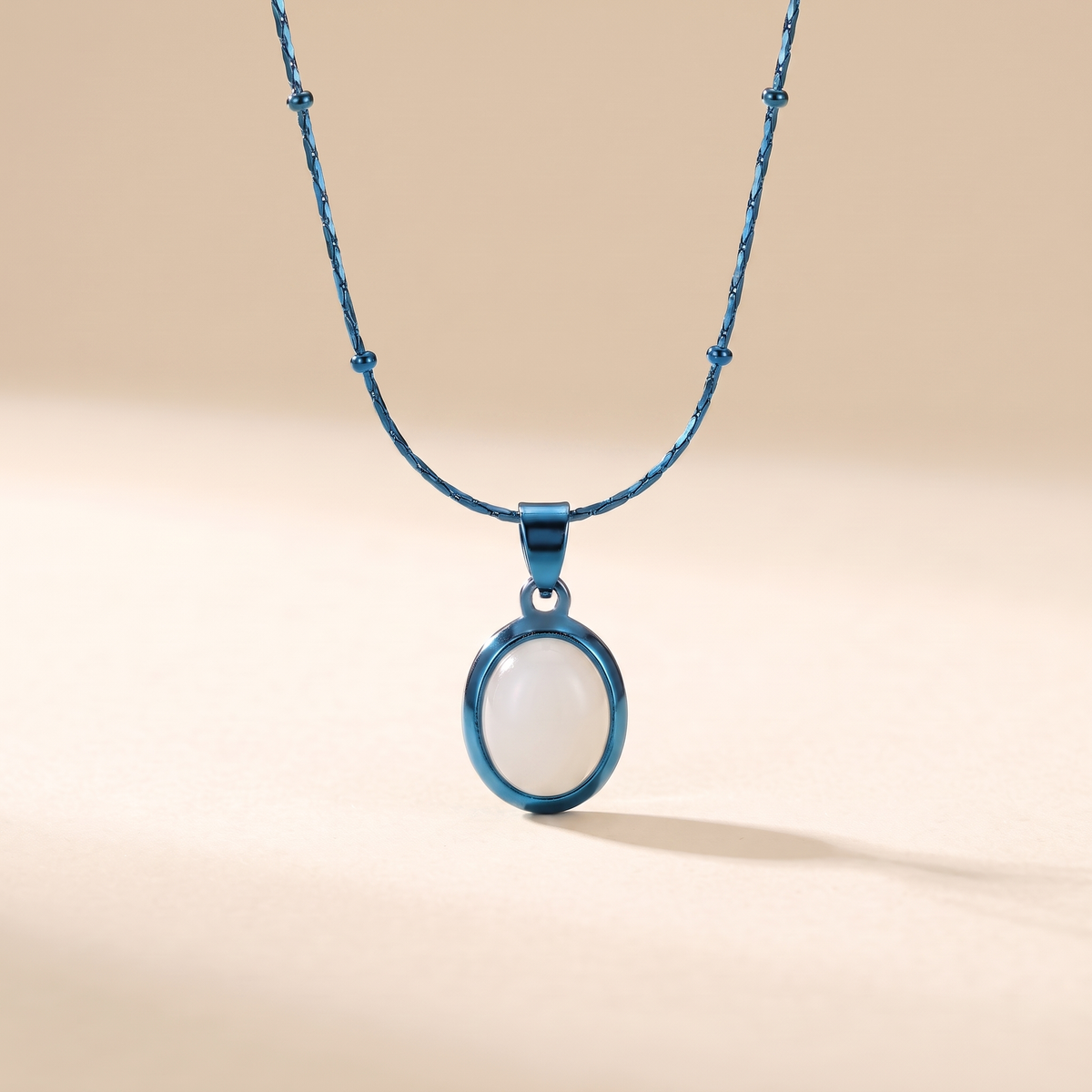 Chic Gold Stainless Steel Necklace with Teardrop Opal Pendant – blue