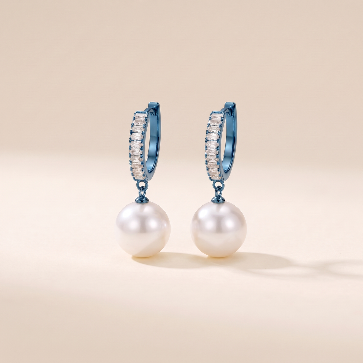 Chic Earrings with Pearls and Zircon – blue