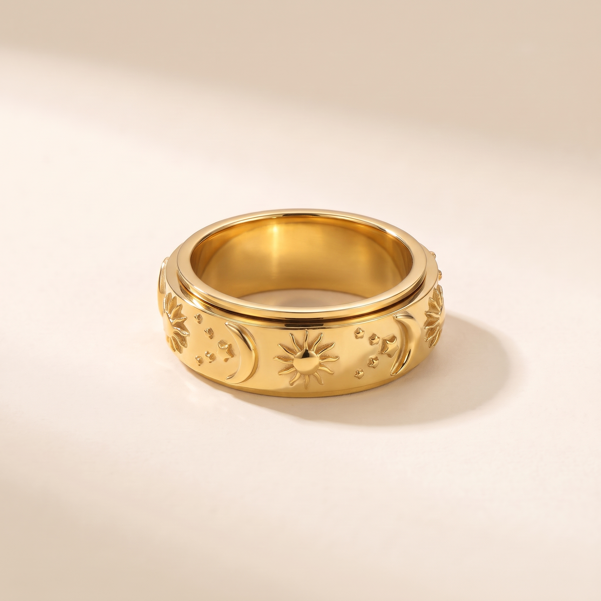 Sun Moon Star Fidget Spinner Band Ring – gold