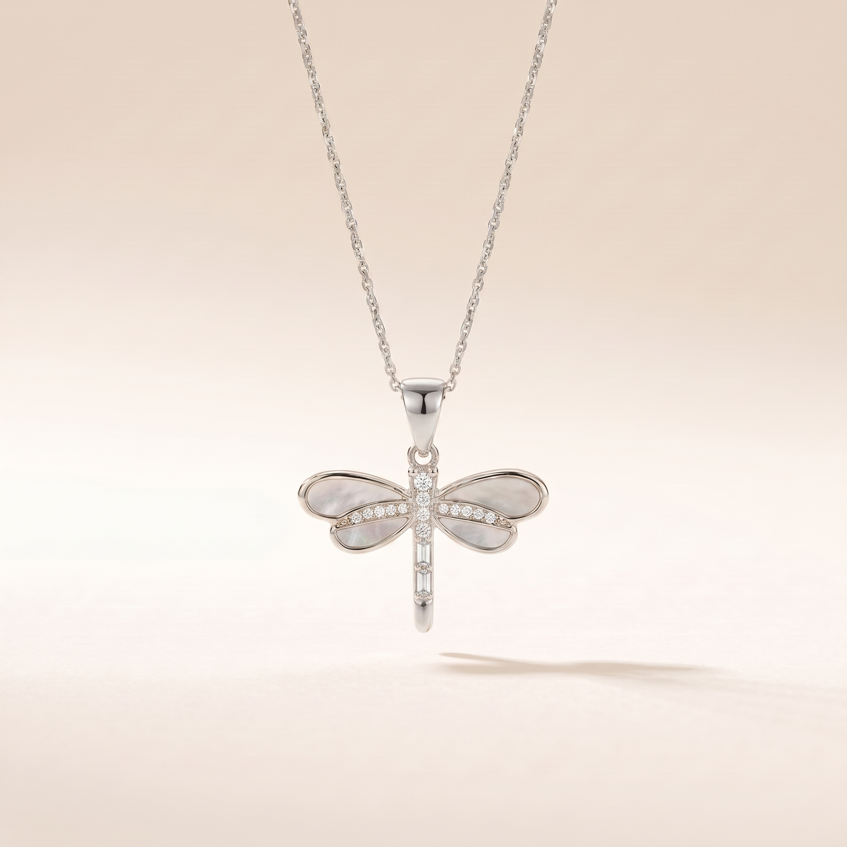 Dragonfly Necklace in Gold with Opal – white