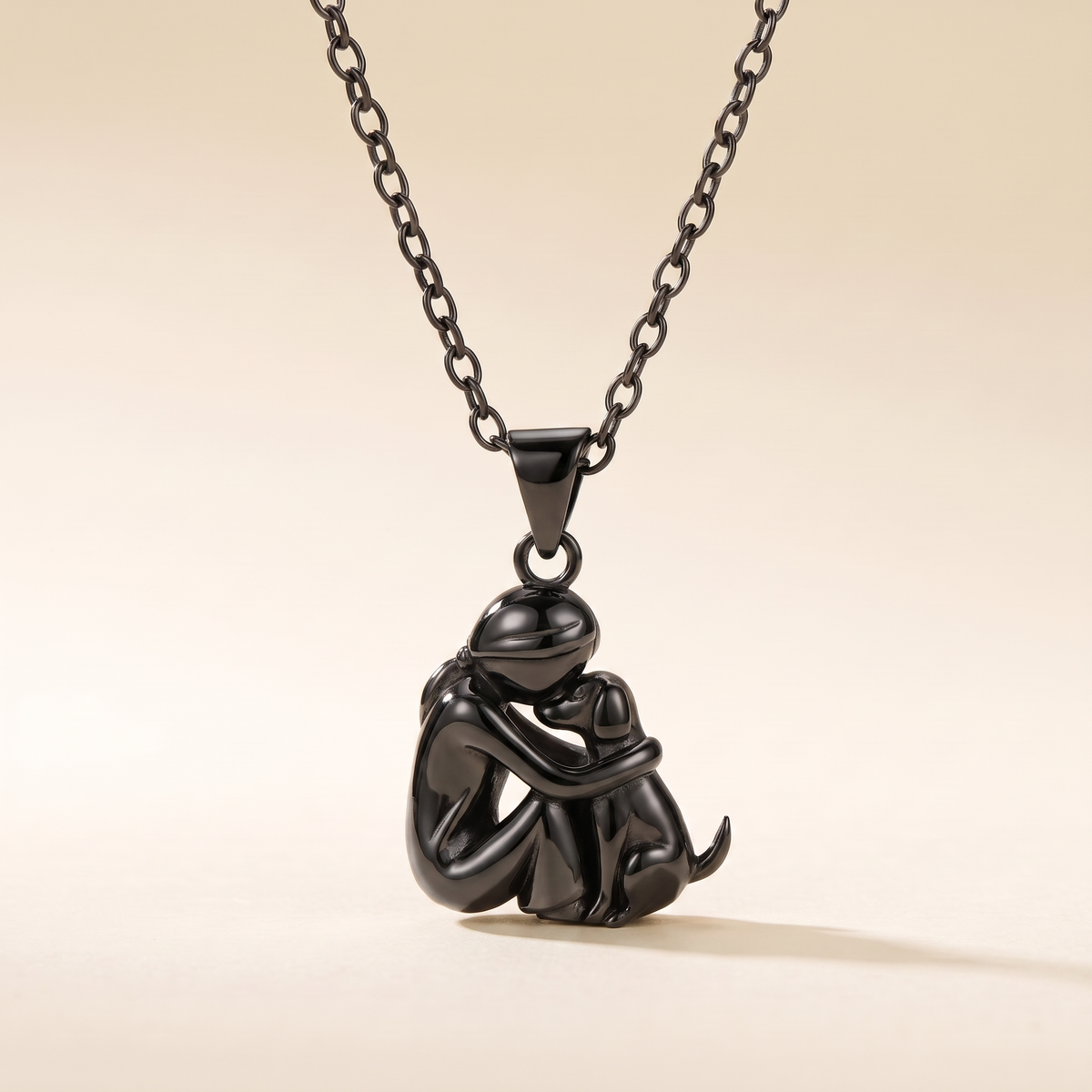 Dog Memorial Hug Pendant Necklace – black