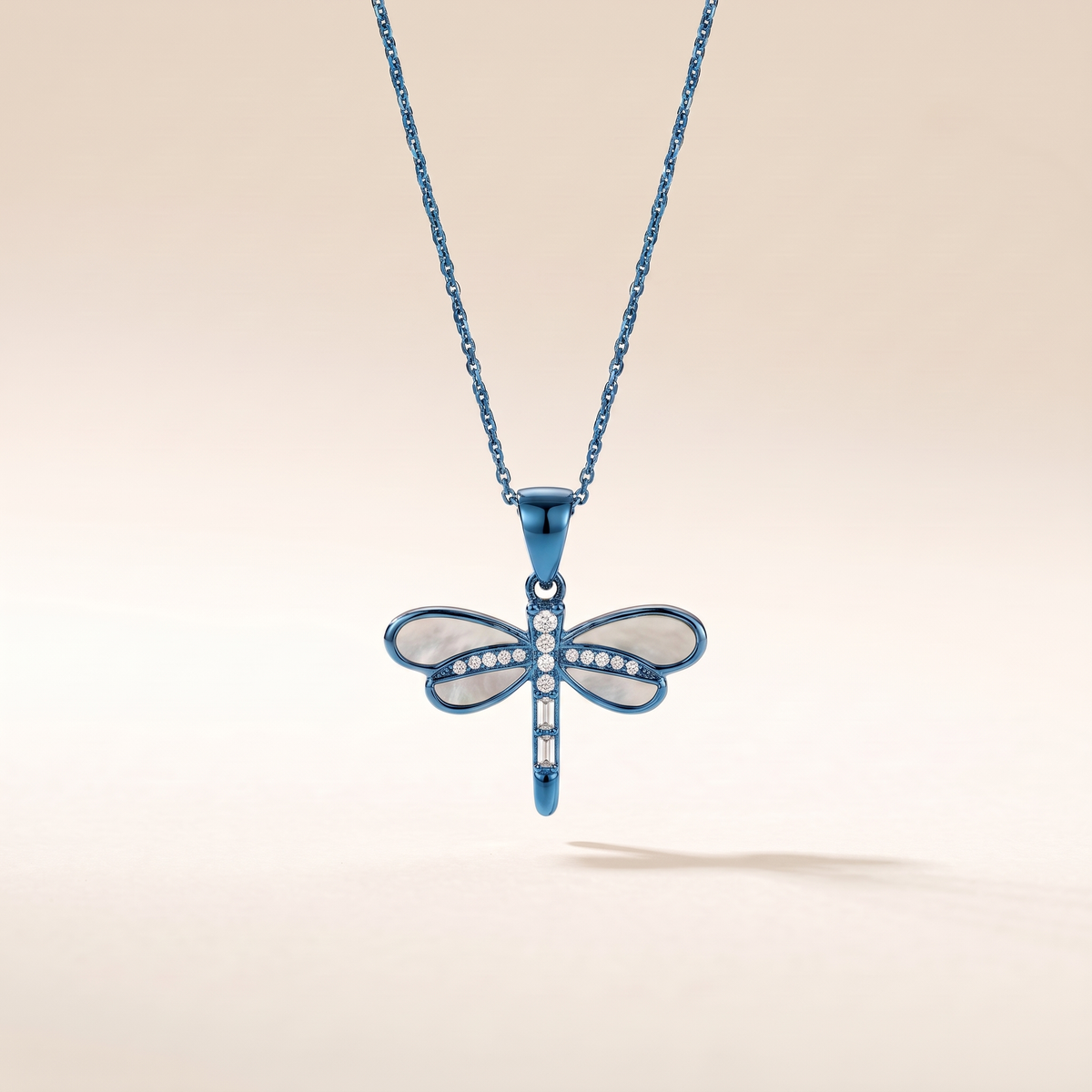 Dragonfly Necklace in Gold with Opal – blue