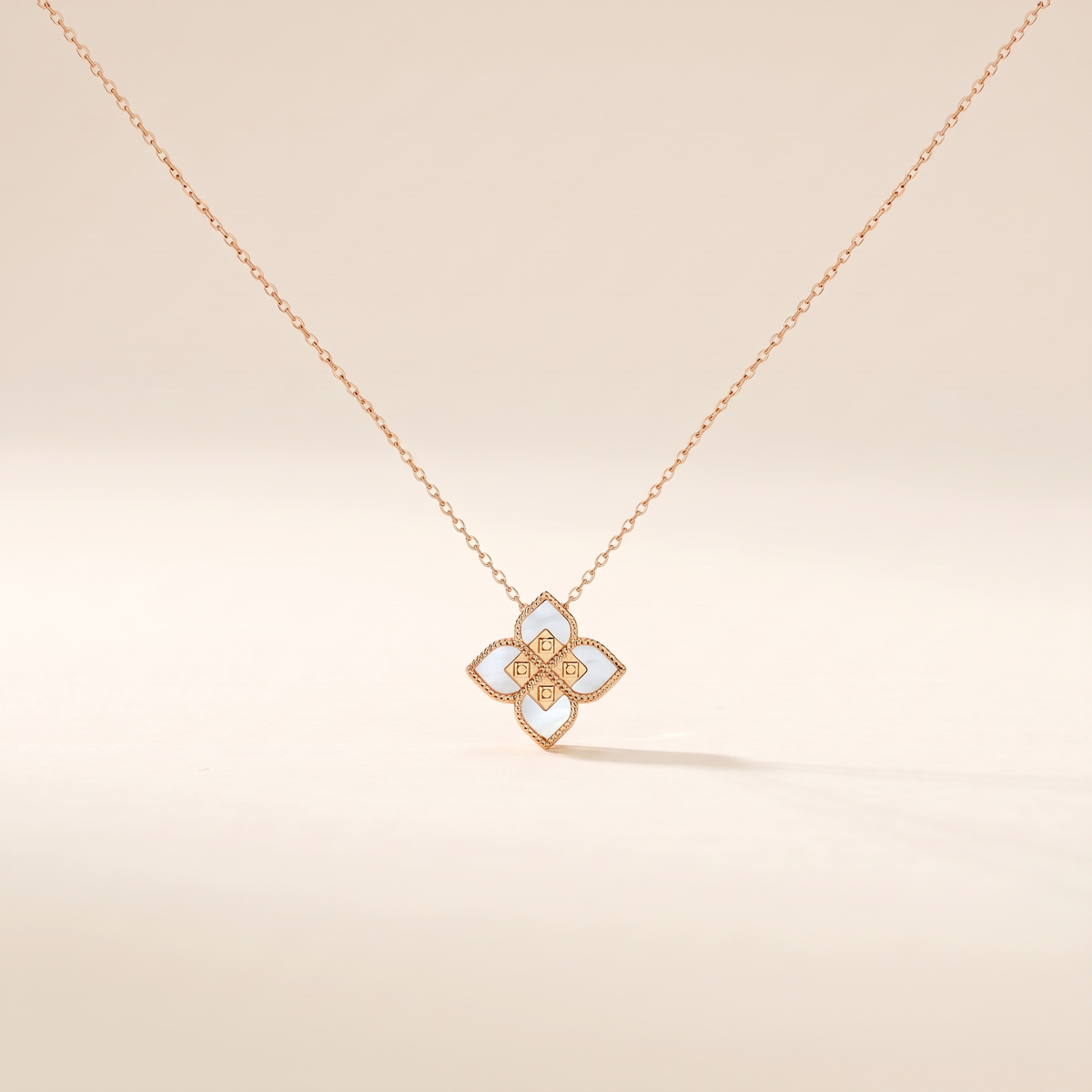 Mother Of Pearl Floral Diamond Necklace – rose gold