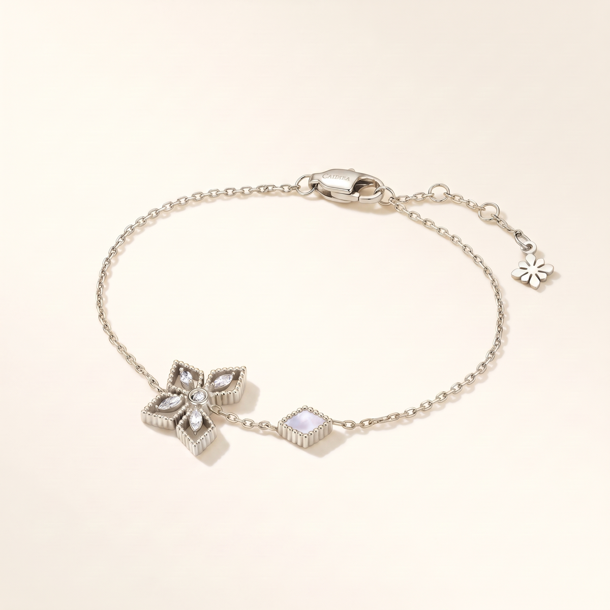 Floral Crystal Adjustable Bracelet – silver