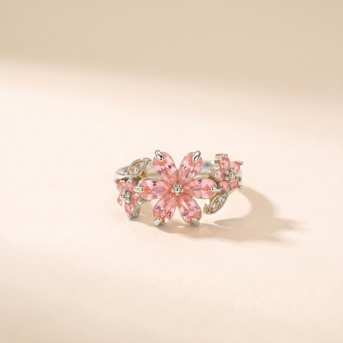 Pink Cherry Blossom Wrap Ring – silver