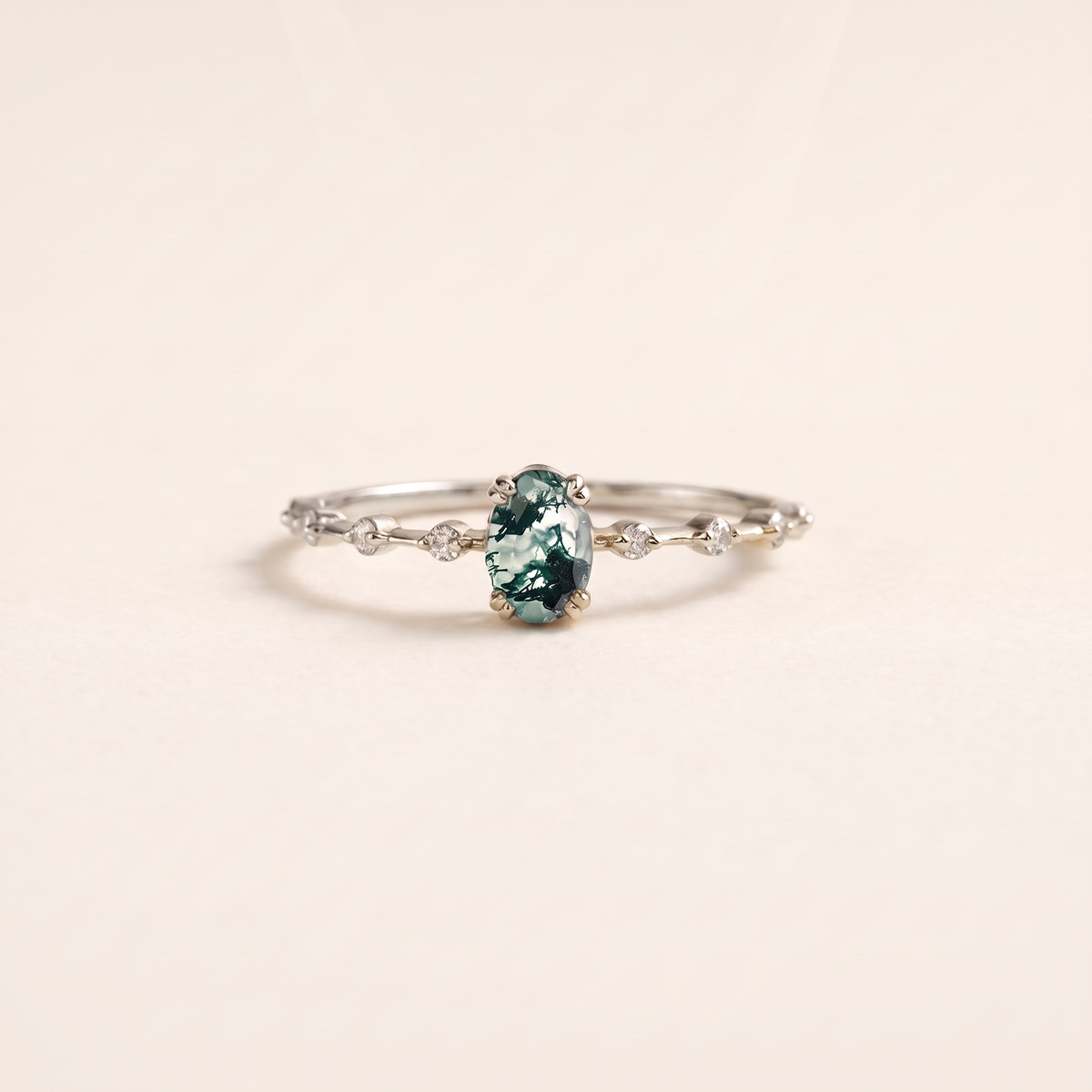 Moss Agate Oval Stacking Ring – silver