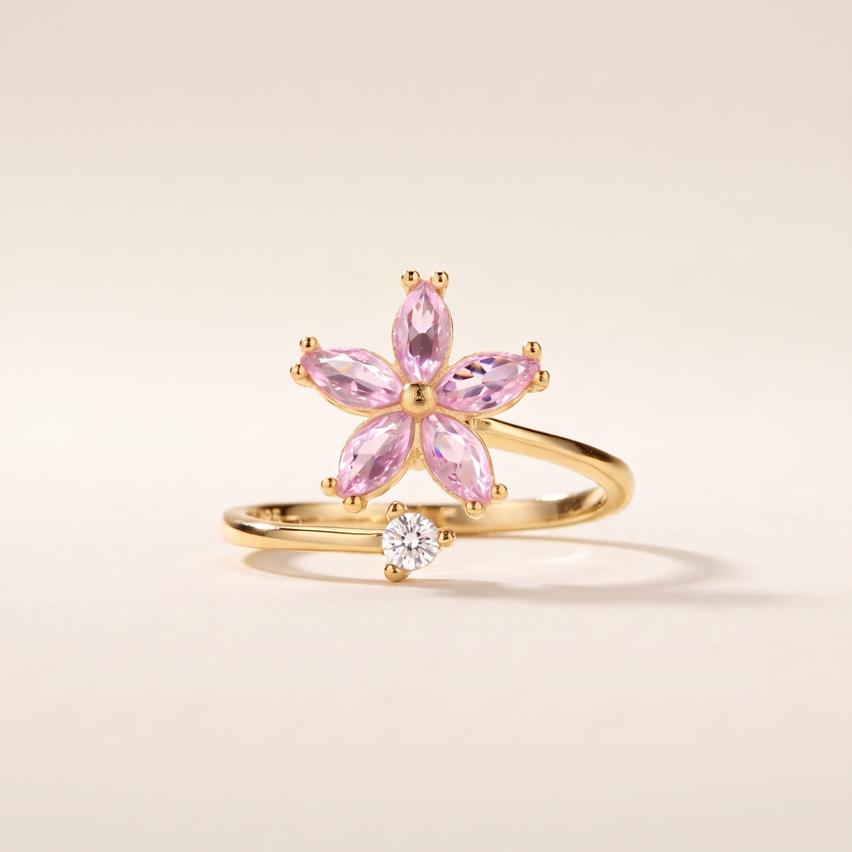 Pink Flower Fidget Spinner Wrap Ring – gold