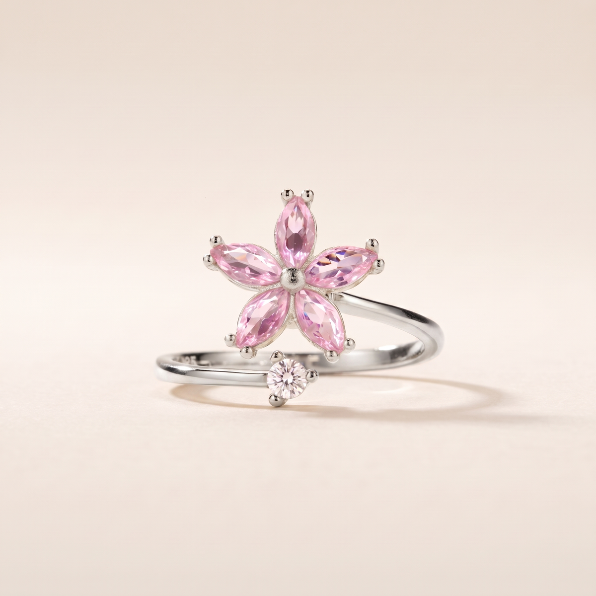 Pink Flower Fidget Spinner Wrap Ring – silver