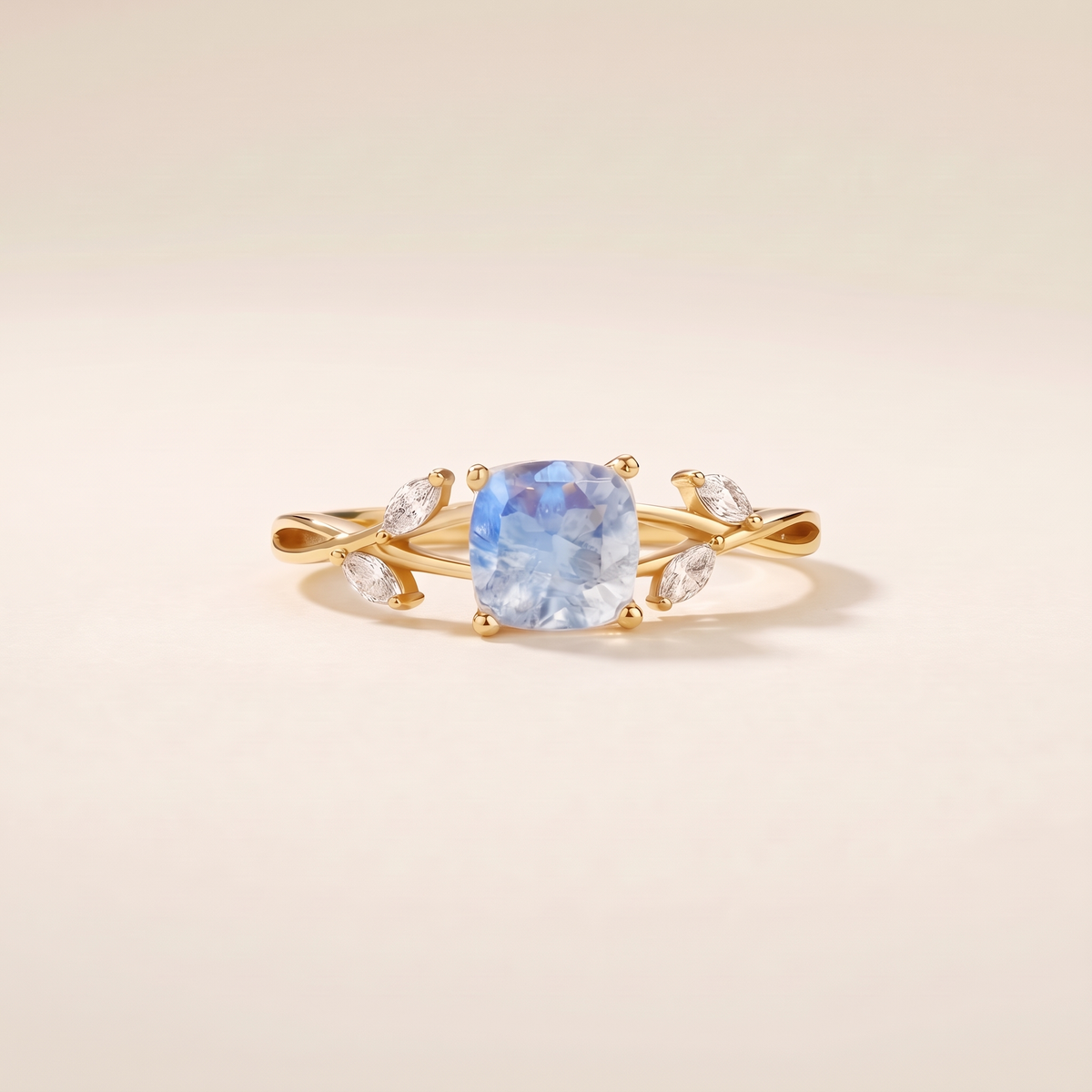Moonstone Cushion Leaf Ring – gold