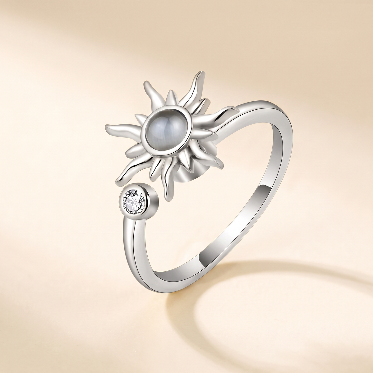 Moonstone Sun Fidget Spinner Ring – silver