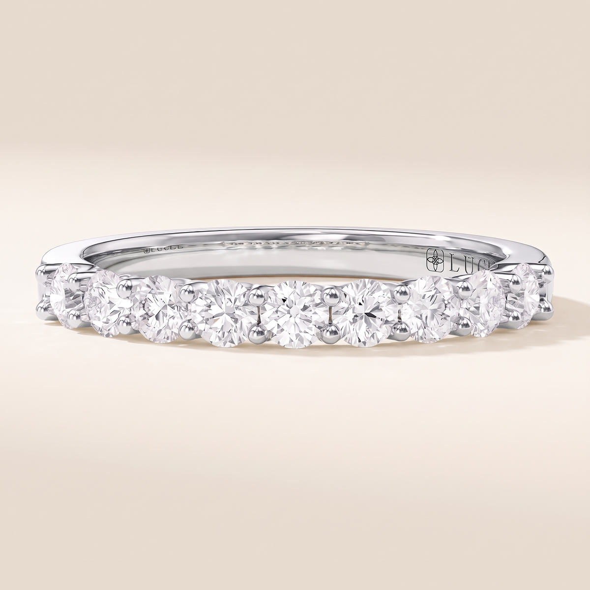 9-Stone Round Diamond Trellis Ring – white gold