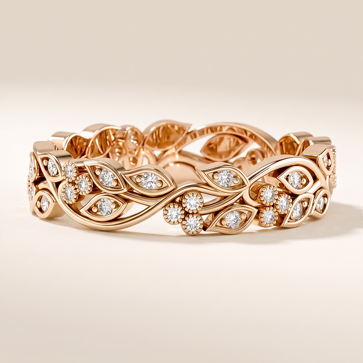 Marquise Leaf & Round Diamond Full Eternity Band – rose gold