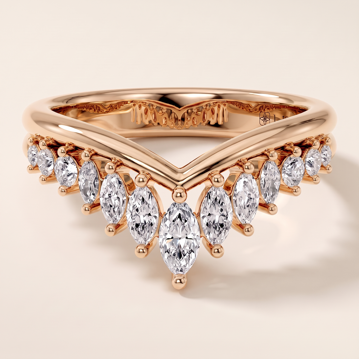 Chevron Marquise Diamond Half Eternity Ring – rose gold