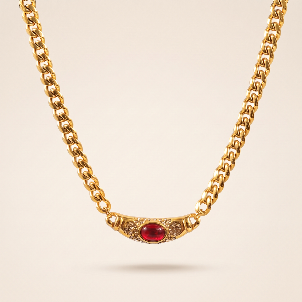 Vintage Gemstone Curb Necklace – gold