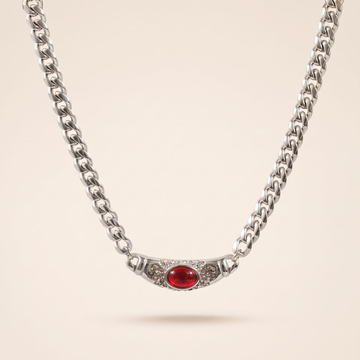 Vintage Gemstone Curb Necklace – silver