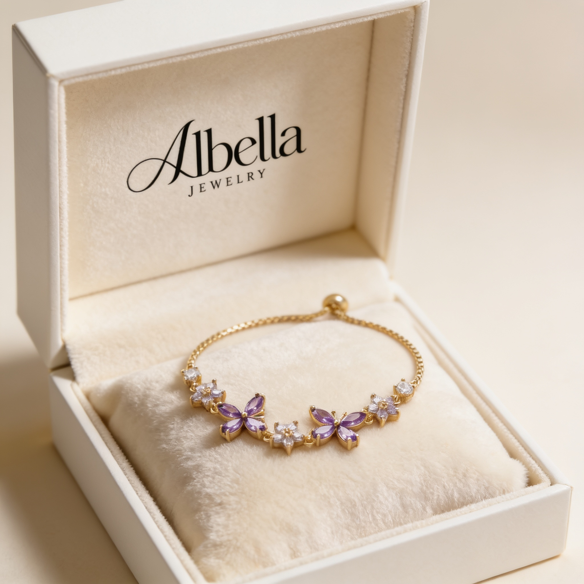 Lilac Butterfly Crystal Bracelet in Albella Jewelry gift box