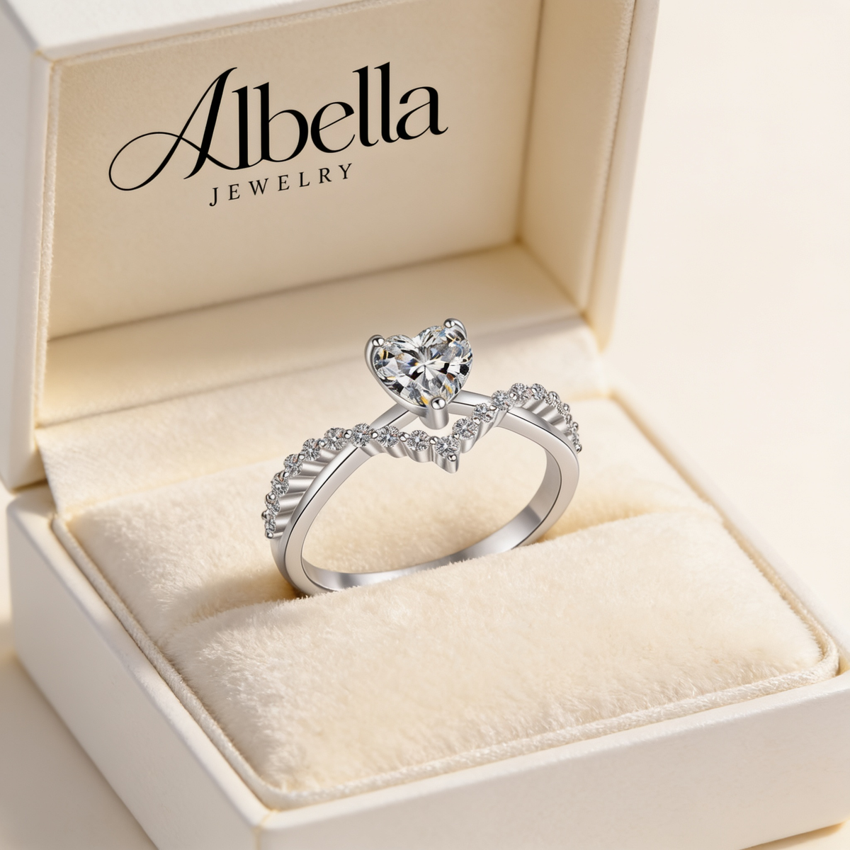 Love Shine Heart Ring in Albella Jewelry gift box