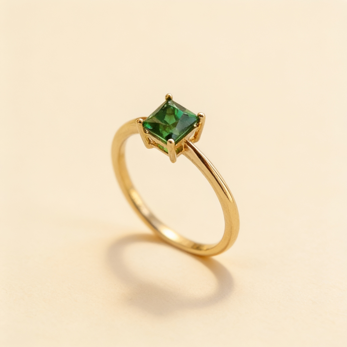 Green Stone Gold Tone Ring – Albella Jewelry