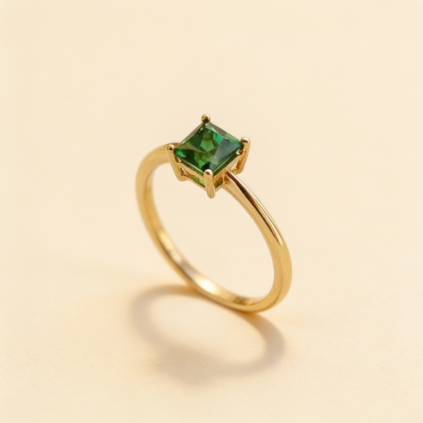 Green Stone Gold Tone Ring – Albella Jewelry