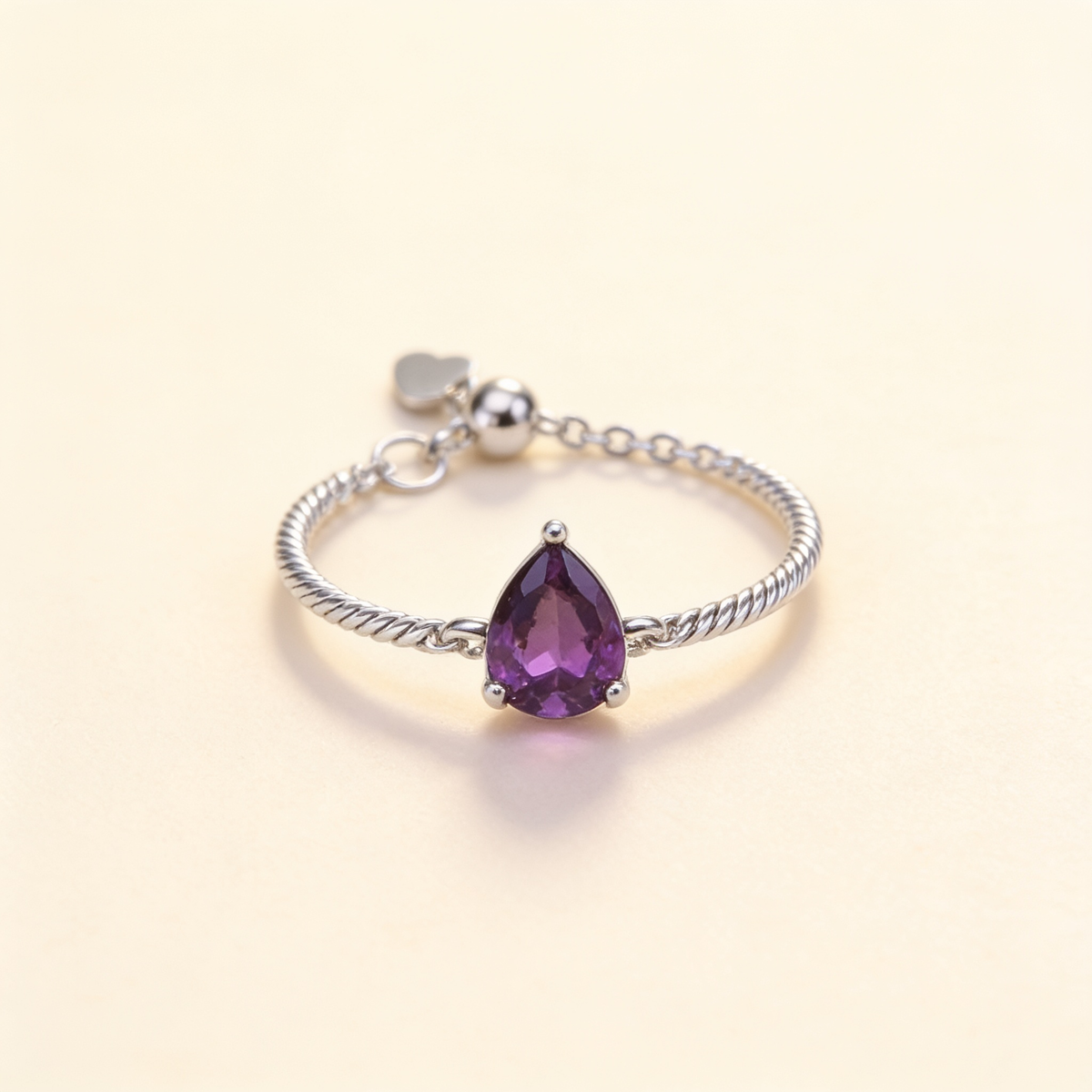 Colorful Rhinestone Open Ring – Purple Silver